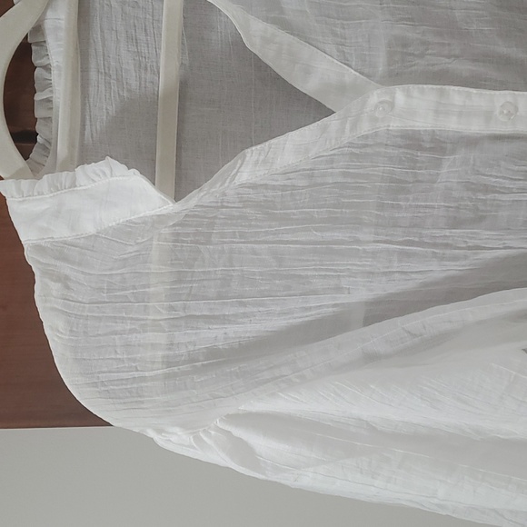 Boho Cotton Blend Button up White Full Bishop Sleeve Top - Picture 6 of 10